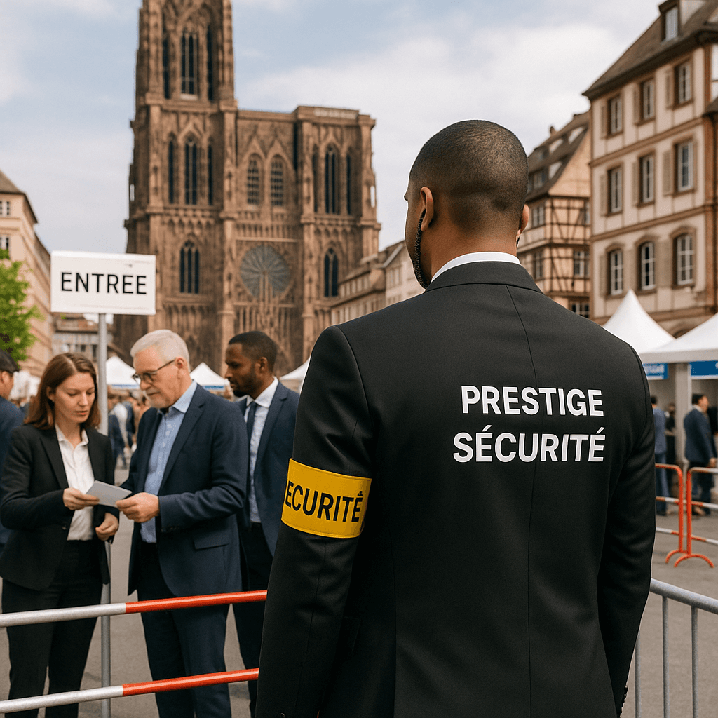 Agent de sécurité Prestige Sécurité lors d’un événement à Strasbourg